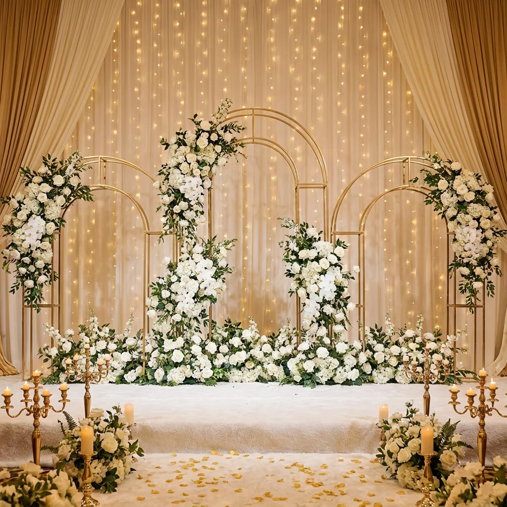 

Gold Wedding Arch Backdrop, Shiny Metal Flower Frame for Engagement Birthday Party Holiday Event Decorations