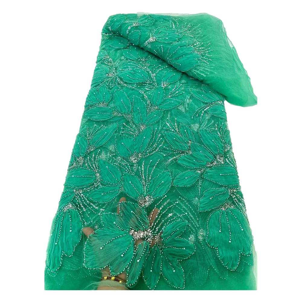 Stones Beaded Printing Lace Fabric Hot Sale 2025 Sew Party Wedding Dress Woman Beaded Embroidery Dyeing Lace Tulle Fabric