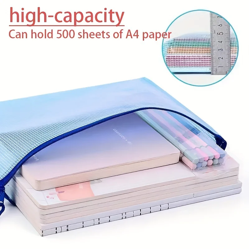 5/10 PCS A4 Mesh Zipper Pouch Document Bag Waterproof Zip File Folders Pencil Case Storage Bags School Office Supplies