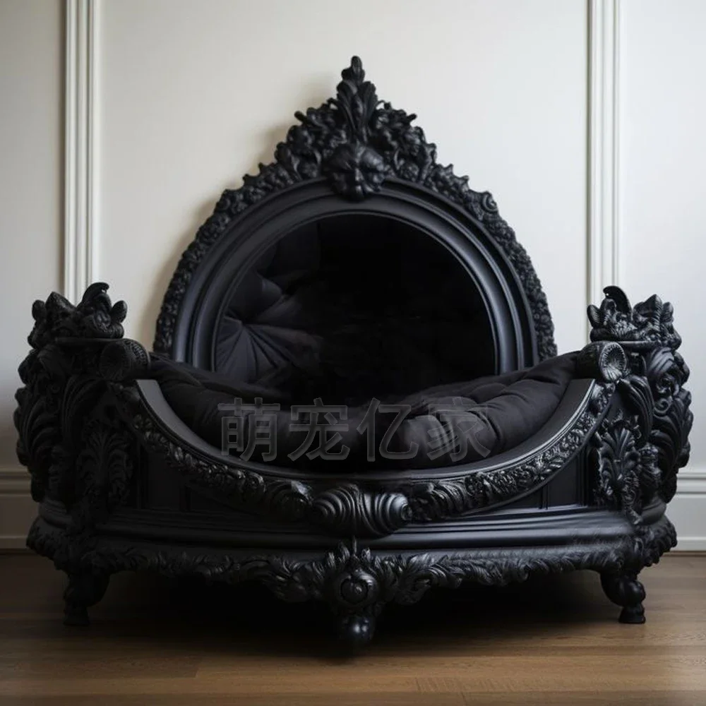 Gothic style dark cat kennel indoor solid wood carving flower European French cat bed dog bed size can be customized