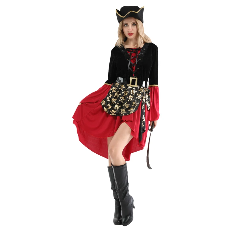 Costume de cosplay des Caraïbes pour hommes et femmes, robe et chapeau, fantaisie de fête, adulte