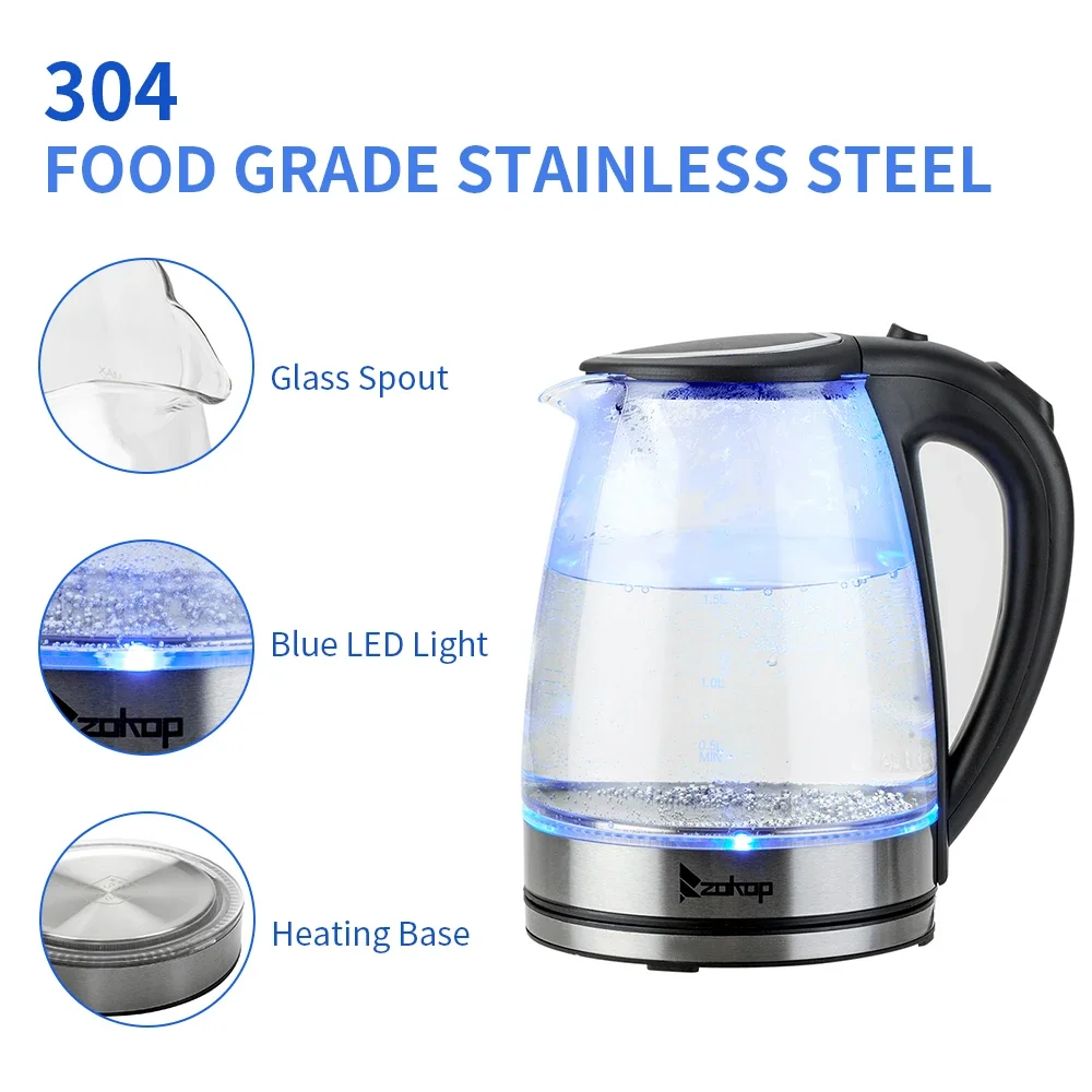 【Old Code：93541003】  HD-1857-A 110V 1200W 1.8L Electric Glass Kettle US Plug