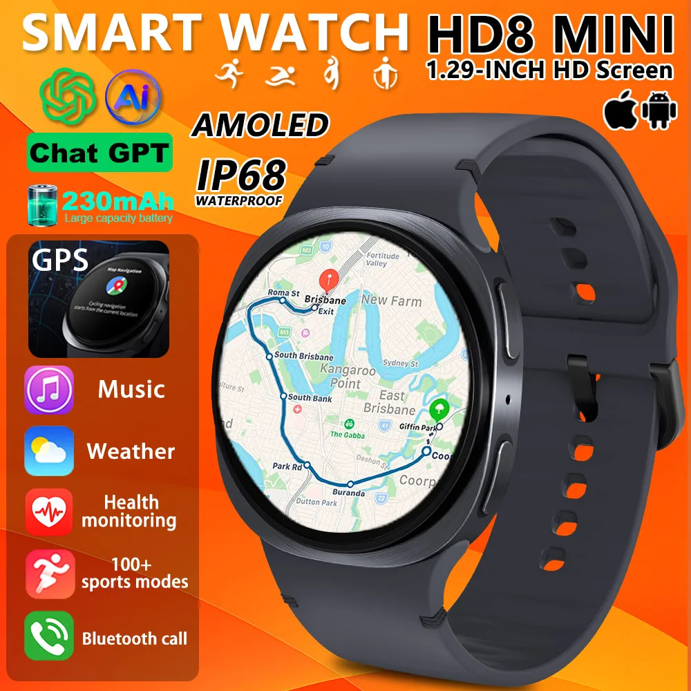 

Новые часы 8, мини-смарт-часы, GPS-трекер для мужчин и женщин, здоровье, фитнес, спорт, AMOLED-монитор, Bluetooth-вызовы, водонепроницаемые часы