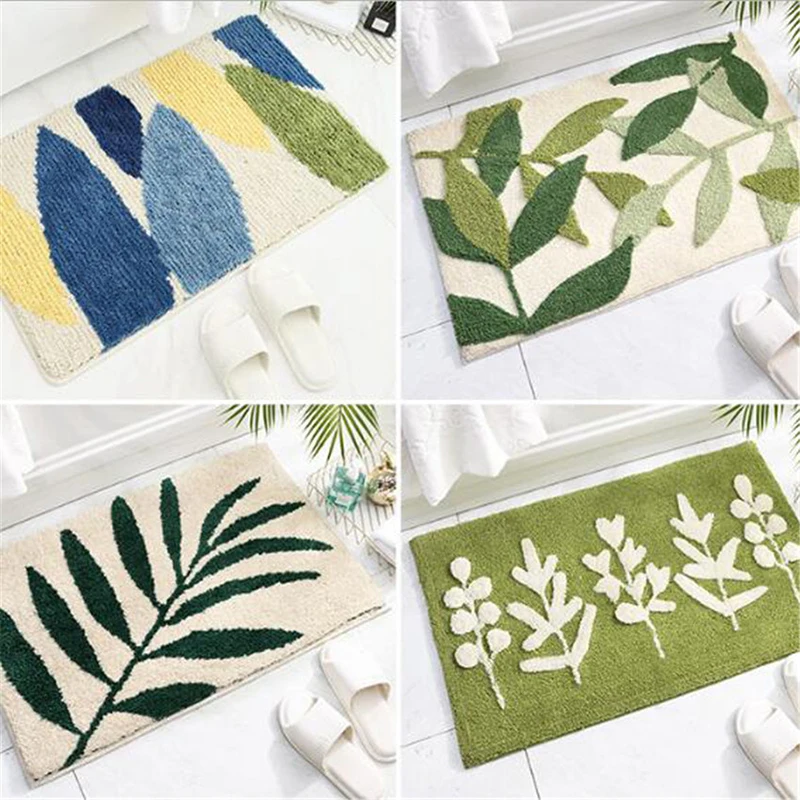 1PC Flocking Home Door Mat Feet Pads Green Plant Bathroom Bath Mats Toilet Bathtub Floor Pad Rug Absorbent Anti-Slip Carpets