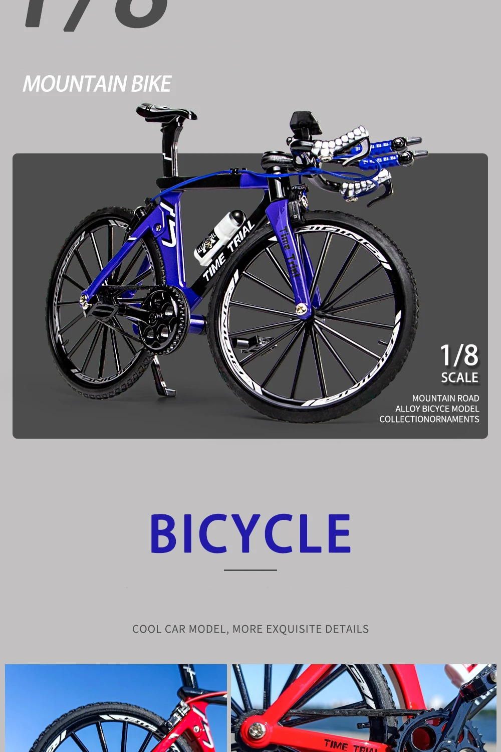 1:8 Modell-Legierungs-Fahrrad, Druckguss-Rennrad, Finger-Mountainbike-Modell, Metall-Taschenfahrrad, Simulations-Sammelspielzeug für Jungen – Detail 3