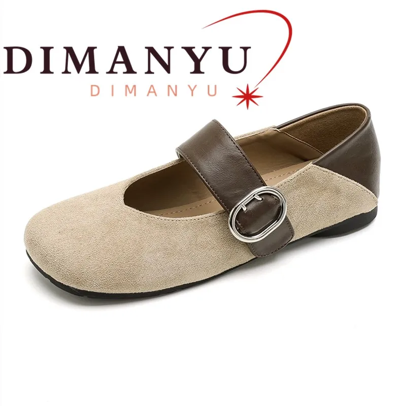 DIMANYU Women Mary Jane Shoes Flats Round Toe Retro Non Slip Casual Shoes Women Large Size Daily Walking Ballet Shoes Women
