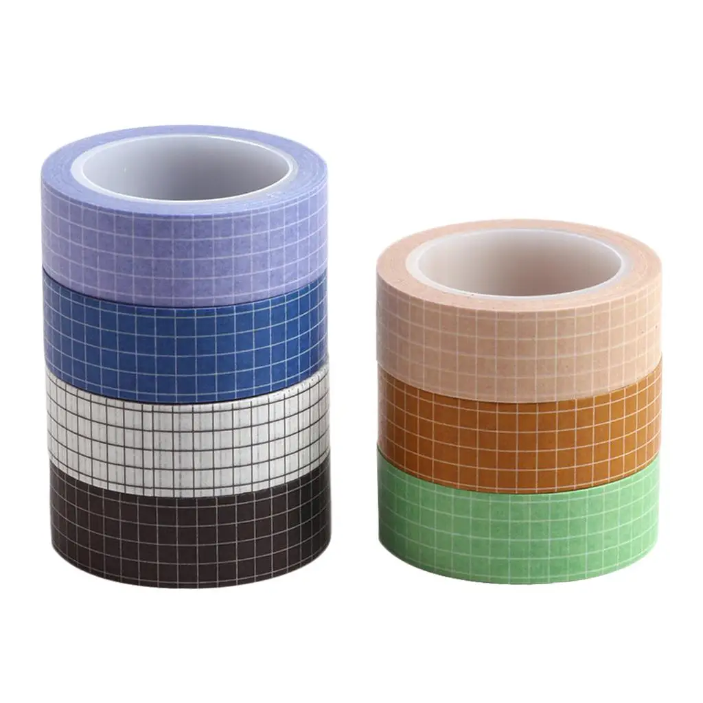 7 Rollen Raster Gedrukt Washi Afplakband Set, 15 Mm Breed Kleurrijk,