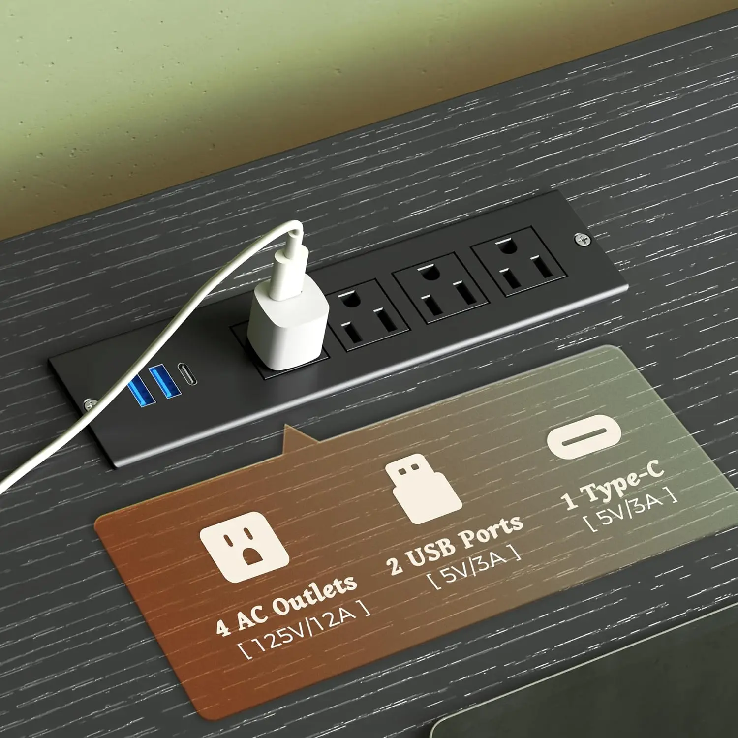 حامل تلفزيون ذو 7 أدراج مع أضواء LED ومنافذ طاقة، ودعم تلفزيون 60 بوصة، ووحدة تحكم من جلد البولي يوريثان الأسود