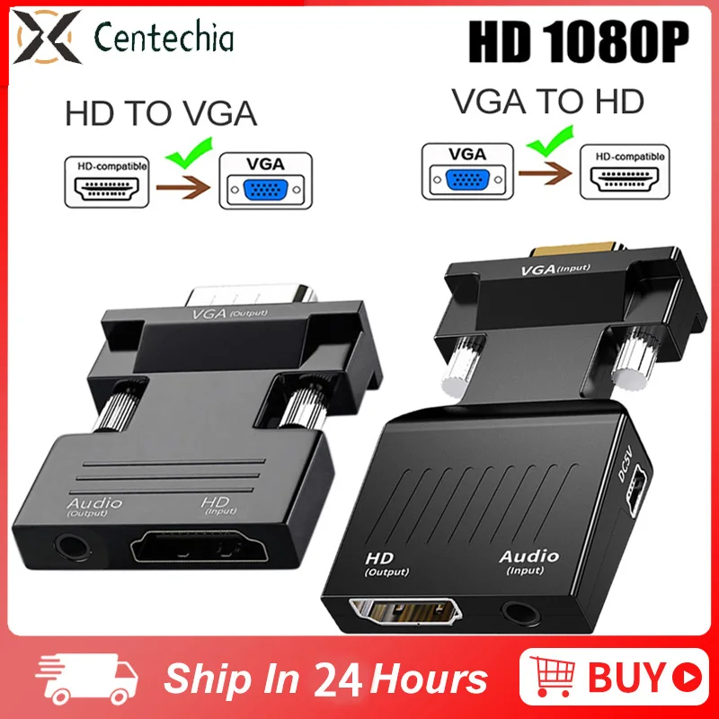 Ultra-small 1080P HD VGA To HDMI-compatible Adapter With 3.5mm Audio Cable To HDTV Projector Video Audio Converter For PC Laptop