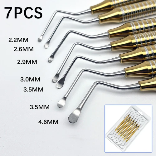 Imagen 1 del producto Kit de curetas dentales dentadas, escalador Dental, herramientas de implante de cureta de hueso elegante, 7 Uds.