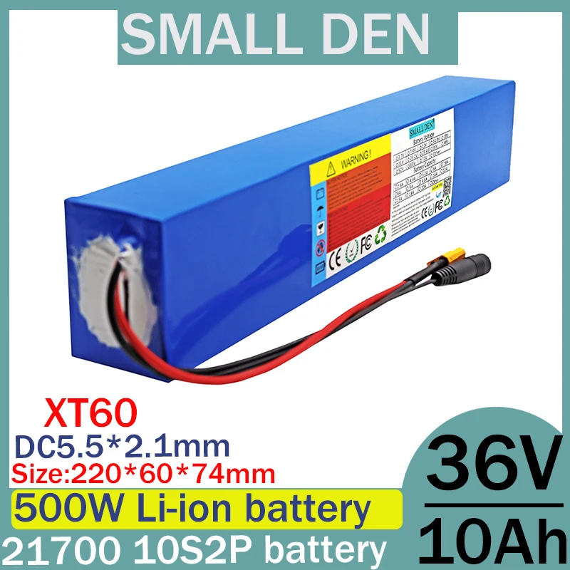 New 21700 36V 10Ah 10S2P lithium battery pack with 15A BMS protection, suitable for 100-500W high-power electric tool bicycles