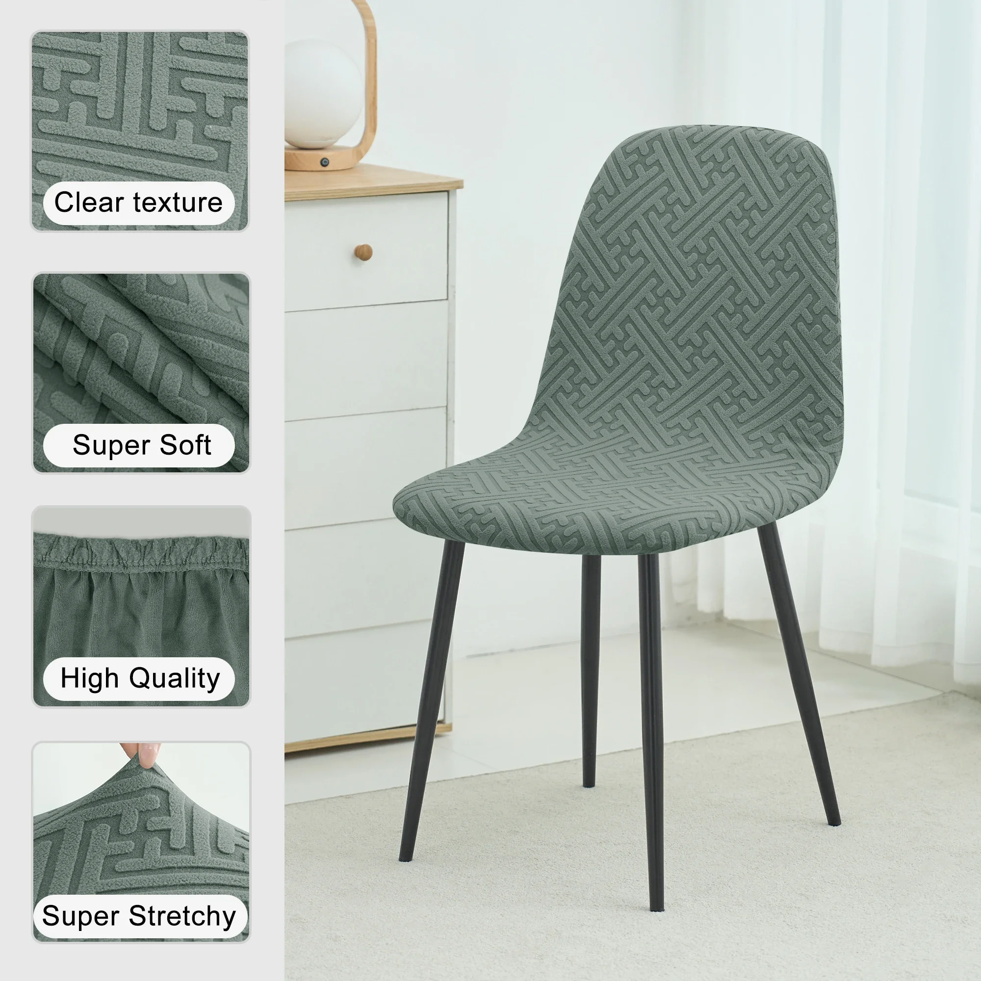 Jacqaurd Shell Chair Cover Stretch Short Back Scandinavian Chair Covers Adjustable Dining Room Seat Covers for Bar Party Wedding