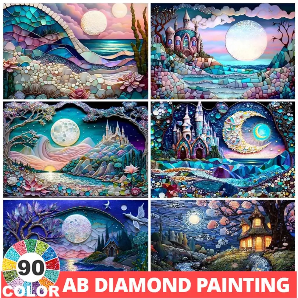 90 Colors AB DIY 5D Diamond Painting Sparkling Fantasy Seascape Series Rhinestone Mosaic Embroidery Cross Stitch Kit Home Decor