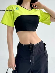 Minimalist Solid Color Ultra-short Short-sleeved Blouse Women's Loose All-match Cropped Navel Jazz Dance Sports T-shirt Top