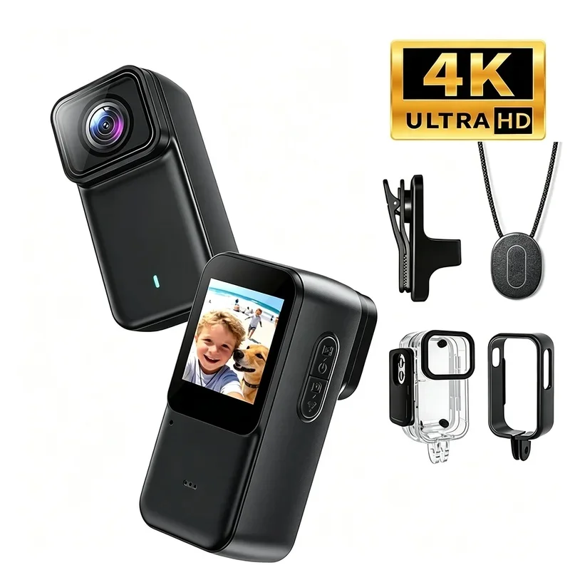 4K Thumb Action Camera 6-axis Stabilization Small Body Camera Portable POV Recording Helmet Cam for Cycling Motorcycle 2K/1080P