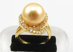 NEW AAA 12-13mm South Sea Genuine Golden Pearl Rings fine jewelry
