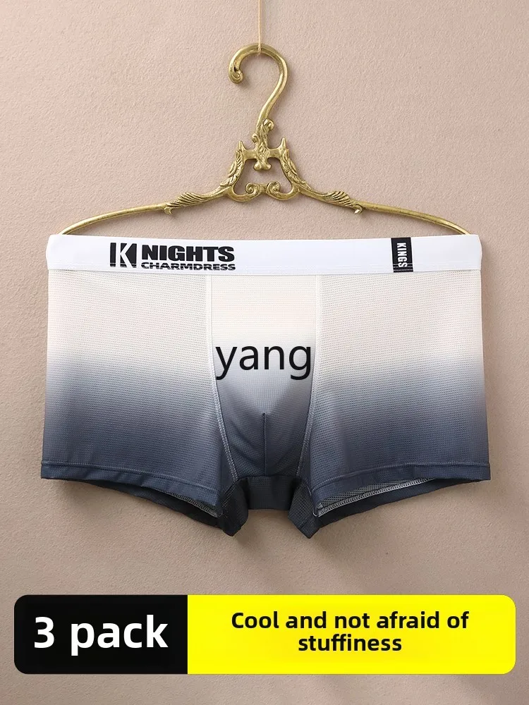 LMM men's ice silk boxers men's summer low waist gradual change color mesh breathable boys boxers