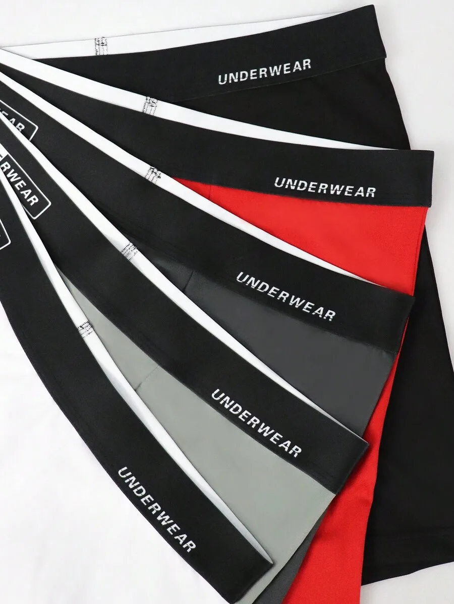 

5 Pcs Mens Contrast Color Letter Print Elastic Waist Boxer Briefs