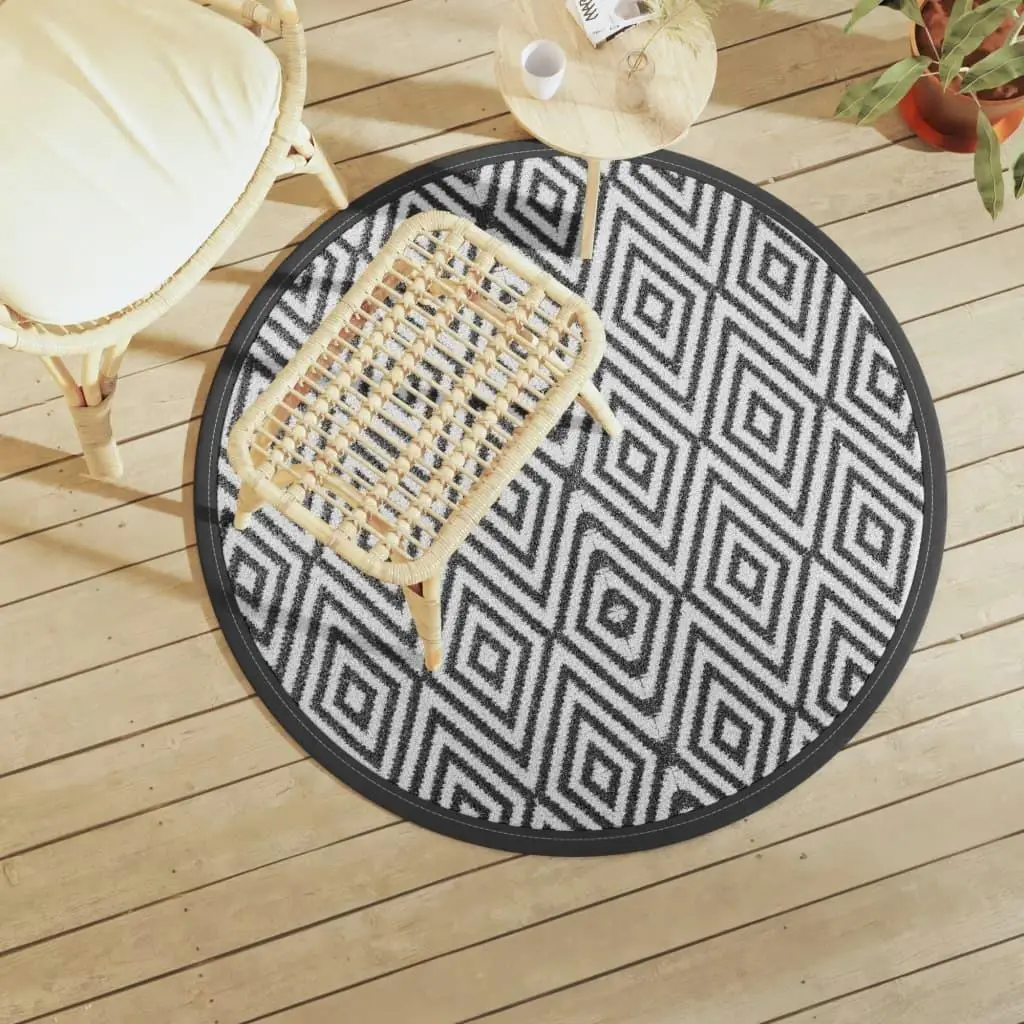 Stylish Ø120cm Black & White Outdoor Rug - Durable PP Material for Patio & Garden Decor