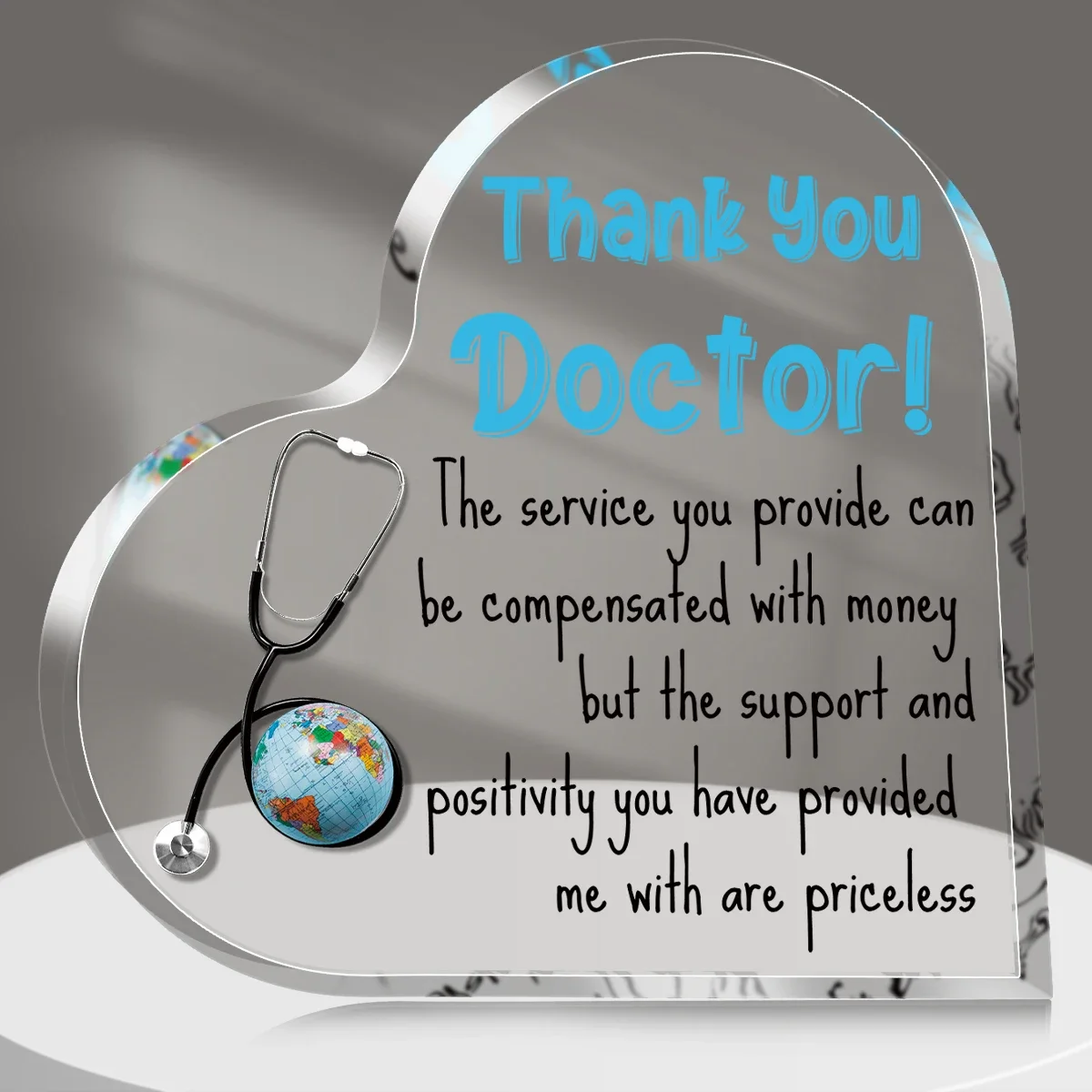 Thank You Doctor Stethoscope World Map Heart Acrylic Plaque Medical Staff Desk Gift
