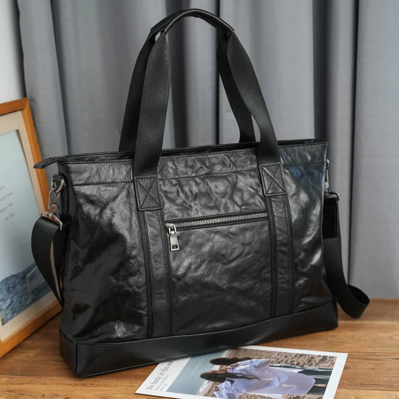 New Briefcase Genuine Leather Business Handbag Top Layer Cowhide Horizontal Casual Large Capacity Men's Laptop Luxury Men Bag