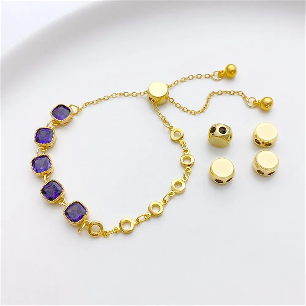 

14K Gold-plated Circular Double Hole Rubber Stopper Positioning Adjustment Silicone Beads Handmade DIY Bracelet Necklace Accesso
