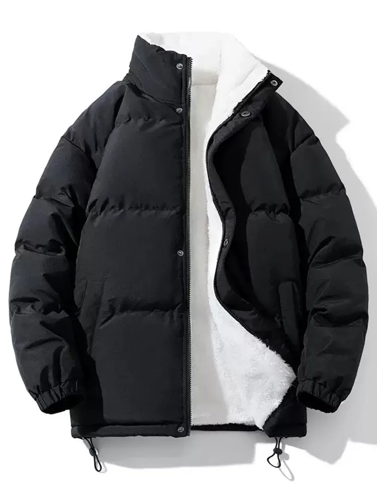 Winter New Fashionable Solid Color Thick Warm Cotton Coat with Velvet for Men's Casual Loose Sport Windproof Large Size Coat