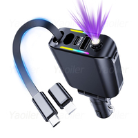 Retractable Car USB Charger with Starlight,120W USB C Car Charger Adapter for iPhone & Android 4 in 1 Car Charger Fast Charging