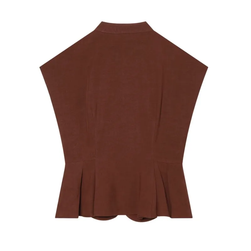 Women's Sleeveless Turtleneck Peplum Top New Summer Simple High-Neck Solid Pleated Hem Women Camisole Female Chic Tops