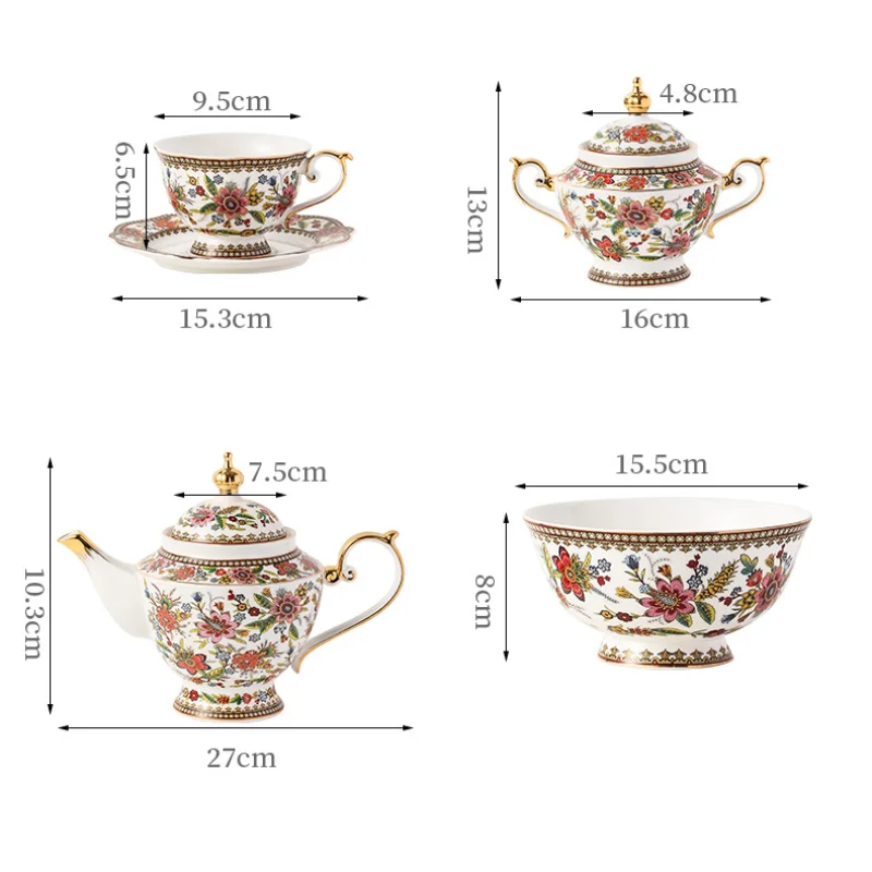 French Floral Bone China Coffee Cup and Saucer Set Home Afternoon Tea Coffee Cup Dessert Cake Plate Delicate Mug Birthday Gift