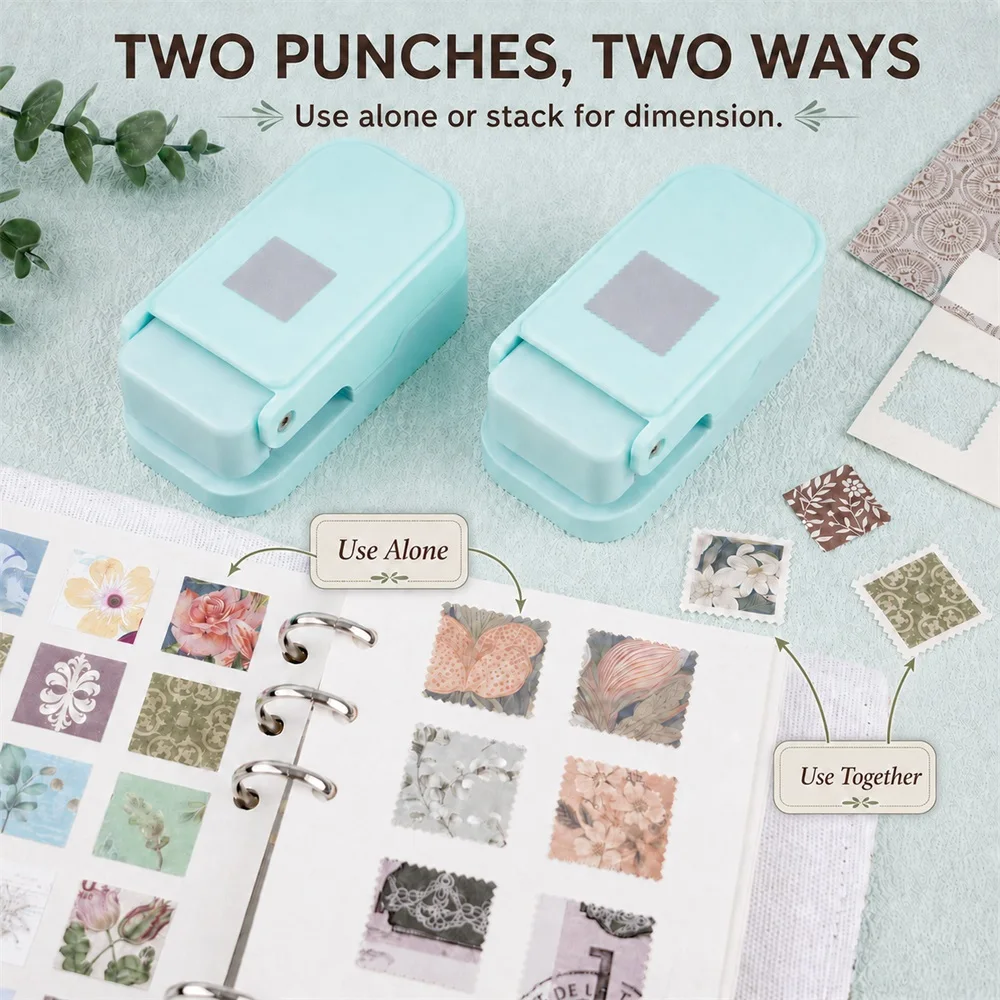 Layering Serrated-Edge Square Paper Punches 2.5*2.5cm/2.1*2.1cm Nesting Postage Stamp Style Craft Punches for Collection Art