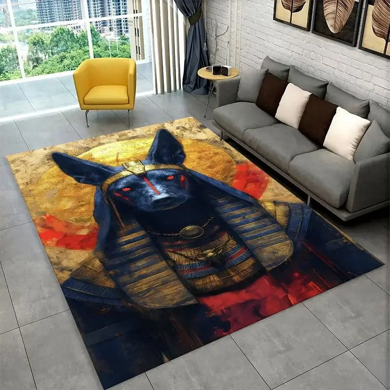 Retro Anubis Pharaoh Egyptian Gods Large Area Rug Non-slip Carpet for Bedroom Living Room Sofa Doormat Home Decor Floor Mat Gift
