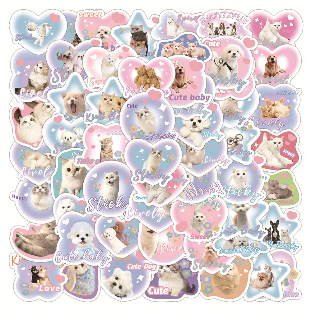 

60PCS Cartoon Puppy Kitty Stickers INS Decoration Suitcase Scrapbooking Phone Laptop Stationery Kawaii Dog Kid Toys Gift Sticker