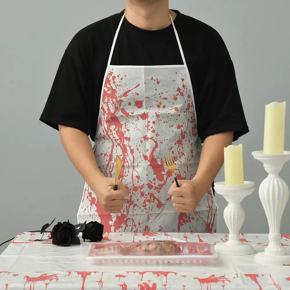 Halloween Horror Decorations Haunted House Escape Room Trick or Treat Blood Splatter  Blood-Stained Apron Performance Prop Apron