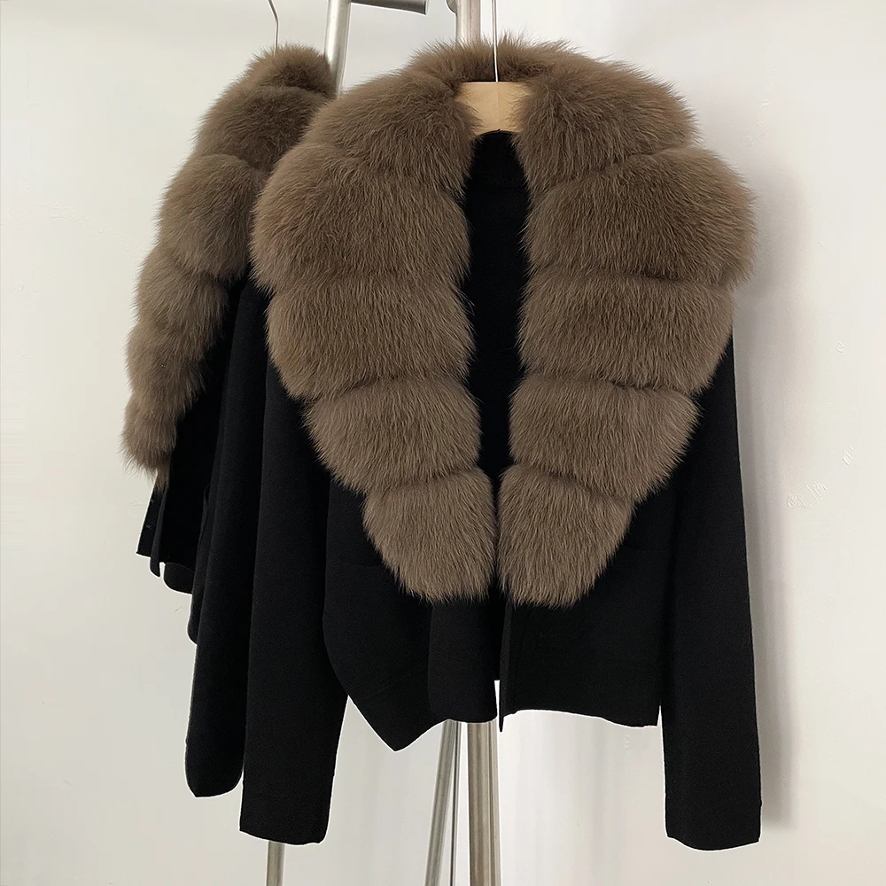 OFTBUY Strickjacke mit Pelzkragen, Damenpullover, zieht Femmes, Damen-Langarmoberteil, Strickjacke, kurzer Pullover