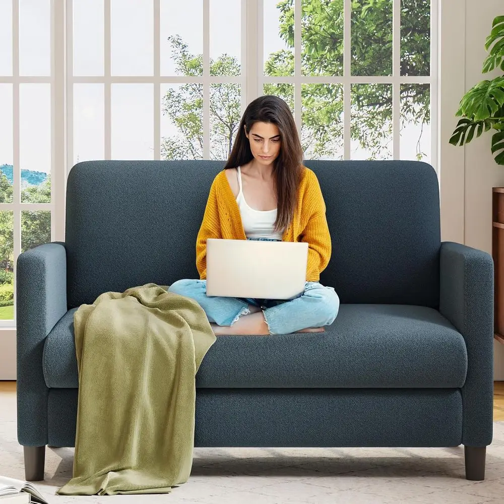 

Compact 51 Loveseat Sofa for Small Spaces, Comfortable & Easy Assembly, All-Wood Frame, Blue-Grey Upholstery, No Pillows Include