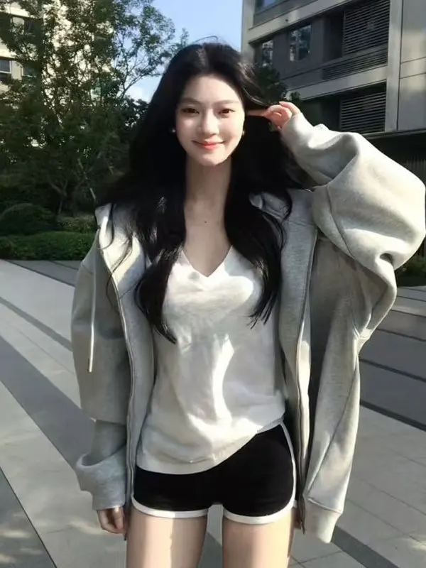 

Толстовки на молнии с капюшоном, женская одежда, холодные массивные полоски, флокированные молодежные толстовки для колледжа, унисекс, цветные блоки, бойфренд, длинные рукава, искусство