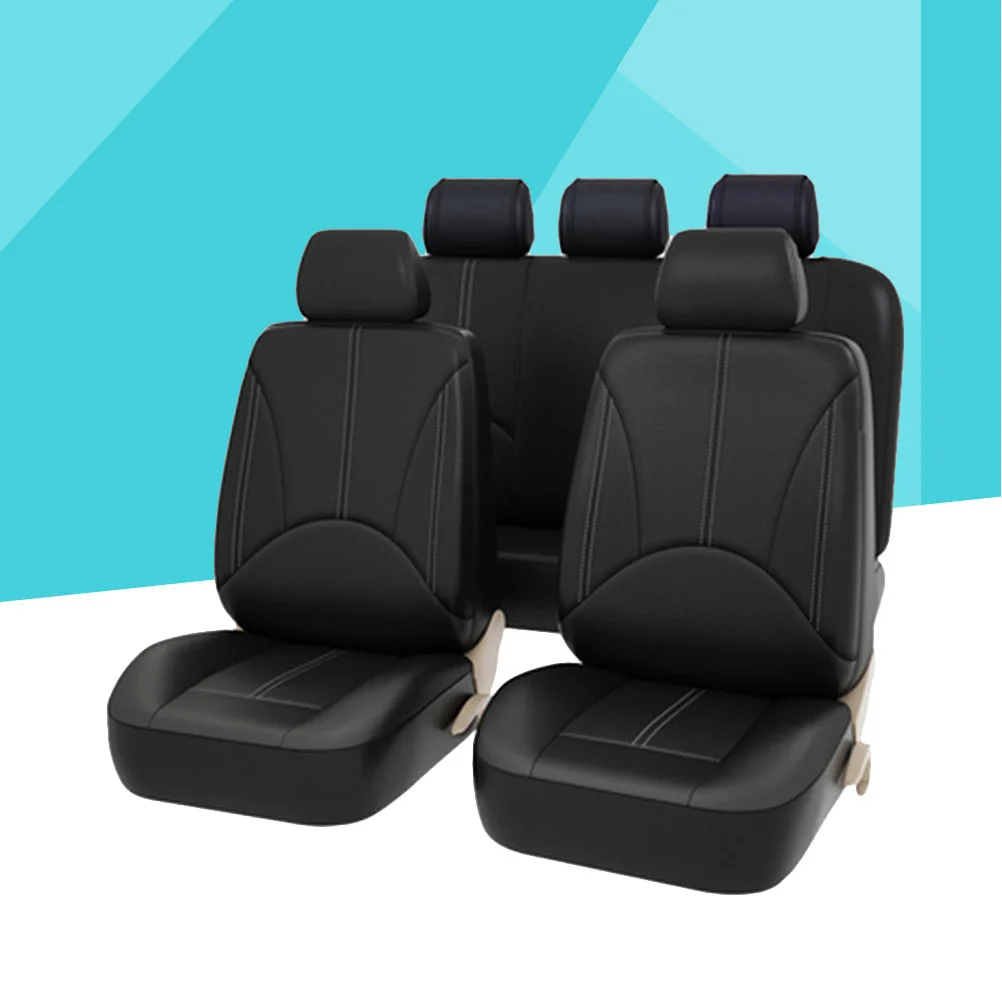 

9Pcs PU Car Seat Cover Full Set Black No Smell Easy Install Universal Protector Seat Covers Split Bench Cover