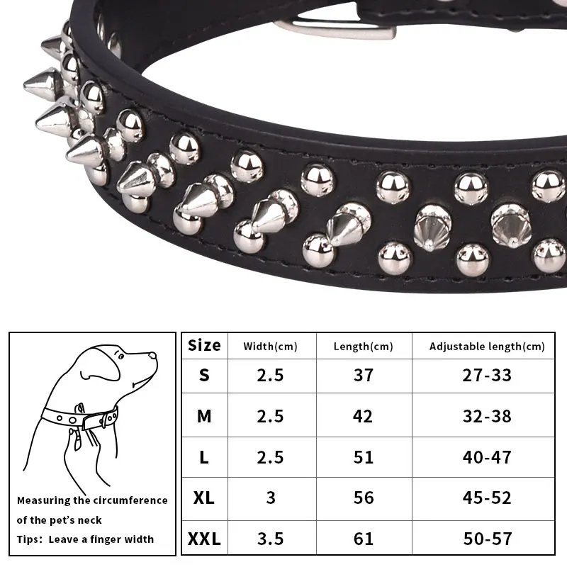 CP037S-1 Punk Rivet Dog Collar Set Leather Spikes Pet Collar For Small Medium Large Dogs With Pet Leash