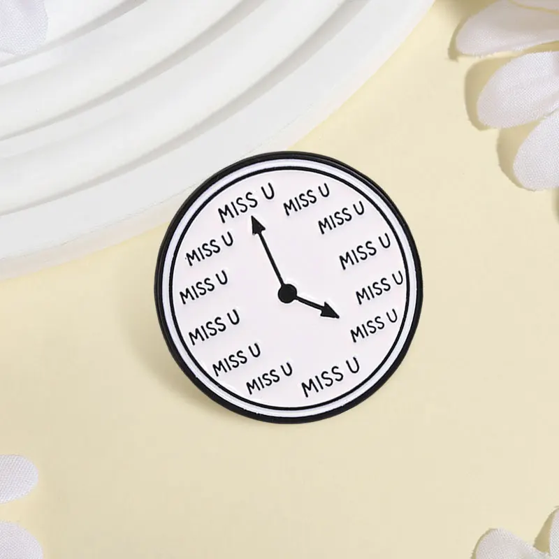 Cute Miss U Clock Design Badge Creative Love Enamel Pins Fashion Lapel Metal Brooches Backpack Clothes Jewelry Gift for Friends