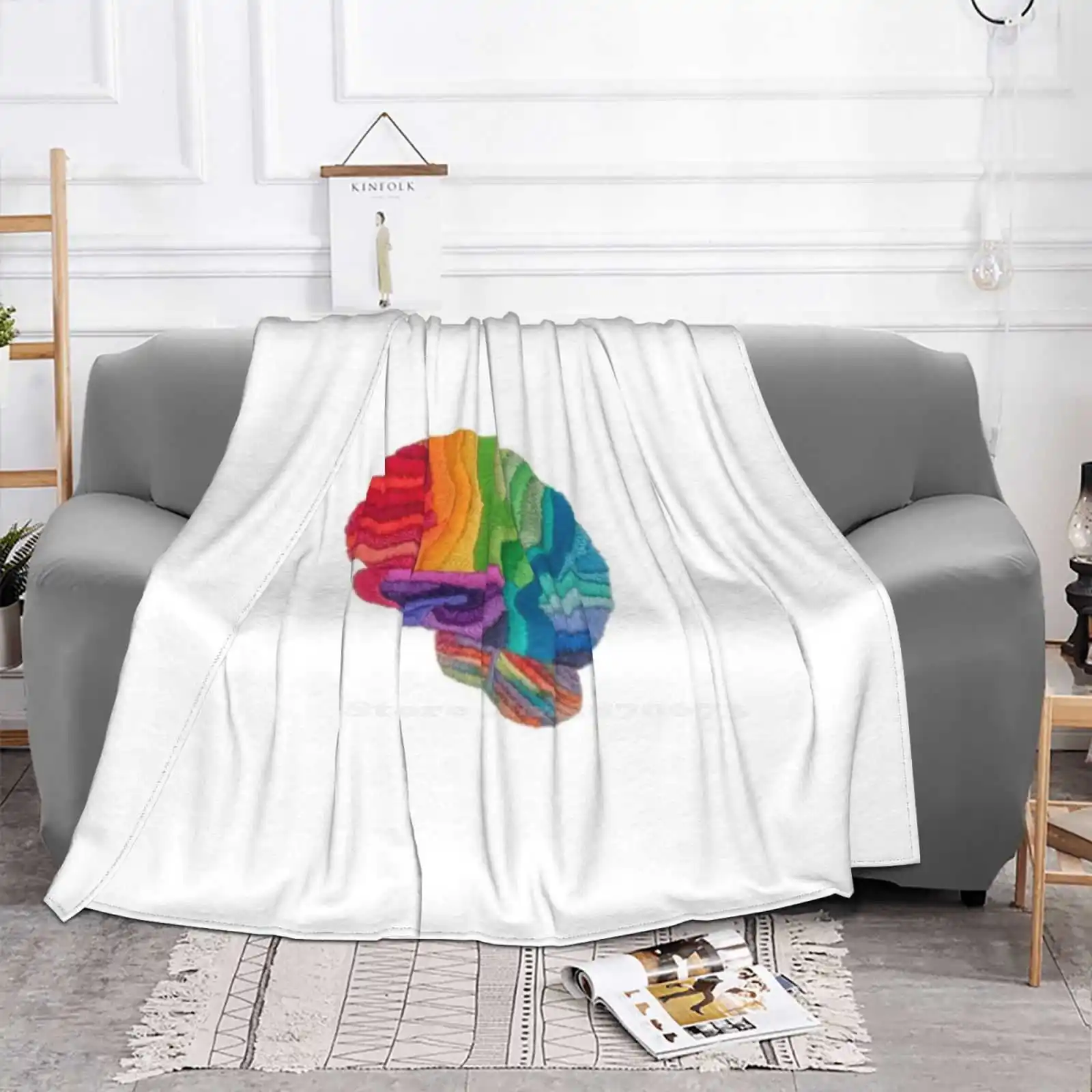 Embroidered Look-Rainbow Brain Blanket Soft Warm Travel Portable Blanket Brains Neuroart Neuroscience Embroidered Brainart