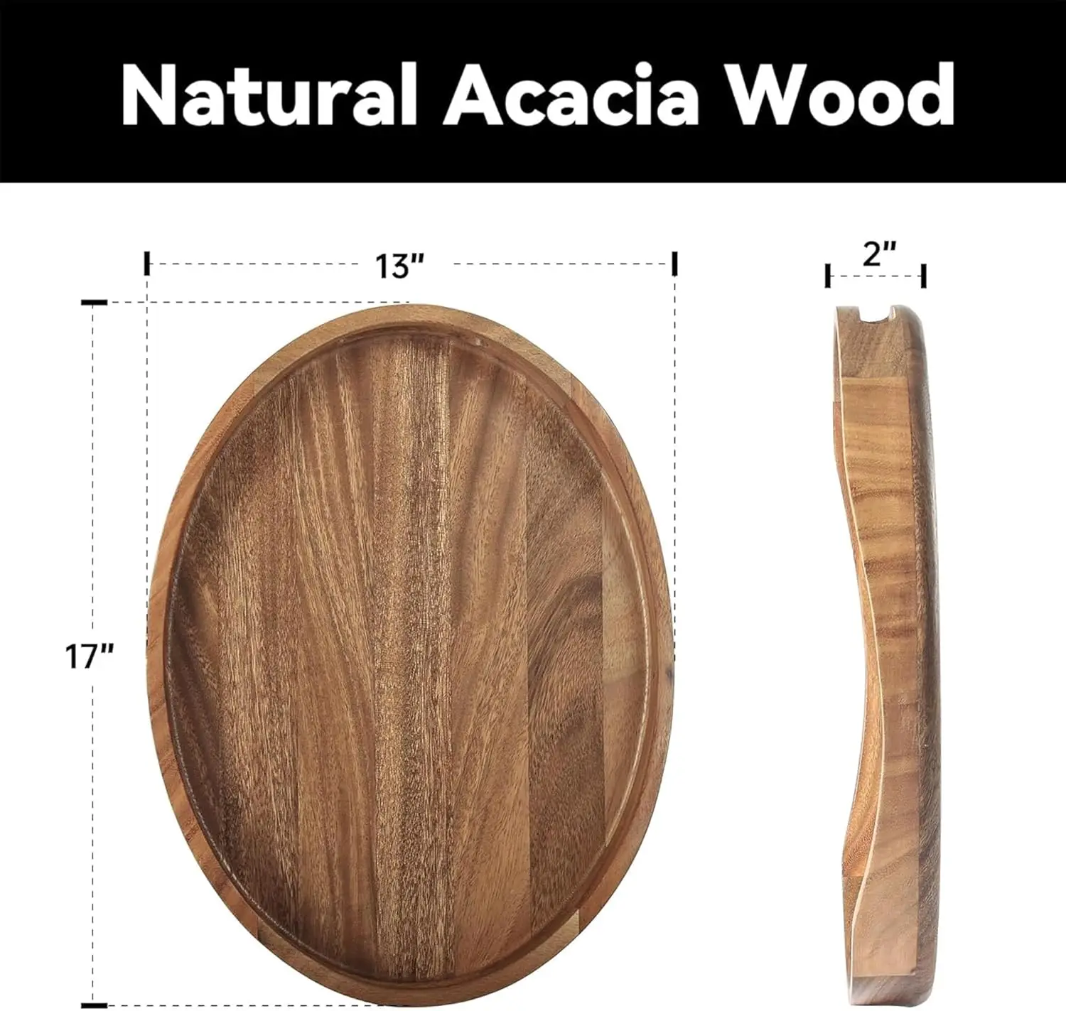 Acacia Wood Serving Tray with Handles - 17