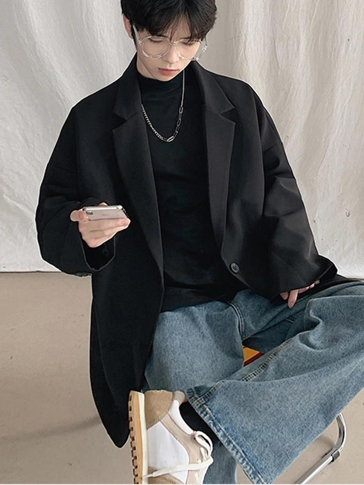 فضفاضة كبيرة الحجم الرجال عارضة البدلة ورقة نمط الجلود ورقة oulder قطرة Sve Westwear اثنين زر صف واحد الربط