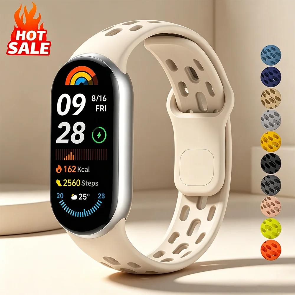 Pulseira de silicone para xiaomi mi band 10 acessórios esporte respirável pulseira cinto pulseira correa para xiaomi mi band 9 8