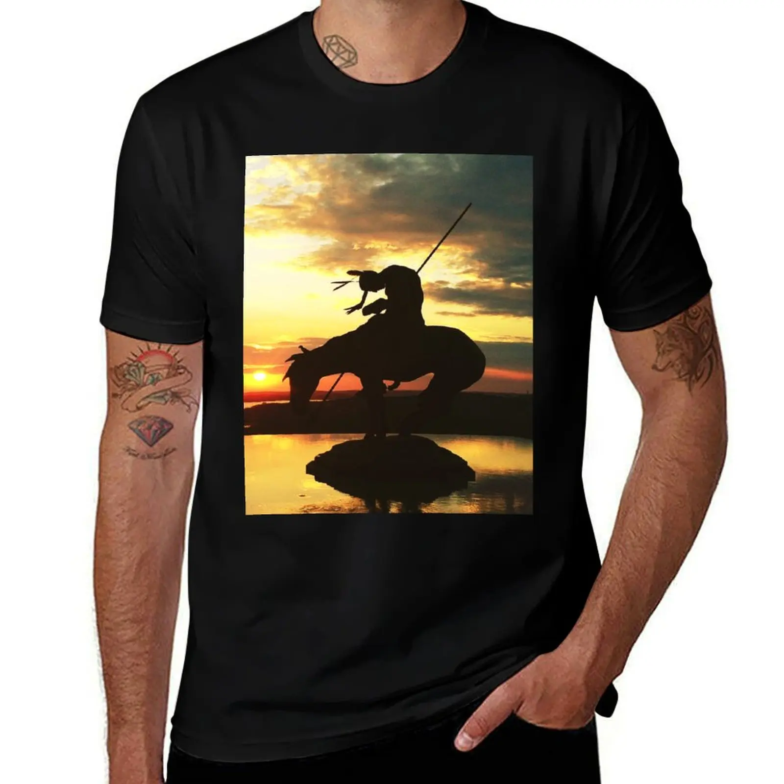 

Футболка Sunset Upon a Native Warrior, мужская повседневная футболка, мужские повседневные футболки, футболка с индивидуальным принтом