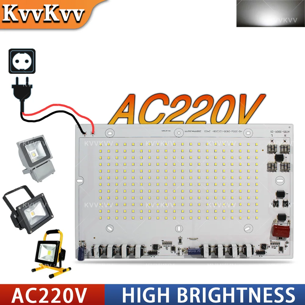 High Power 50W 100W 150W 200W 300W LED Light Board AC220V SMD2835 Driver-Free PCB Chip for Outdoor Floodlight DIY Lamp Kit