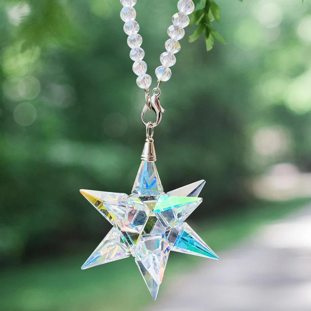 

3D Snowflake Meteor Hammer Crystal Pendant Car Star Hanging Pendant Suncatcher Rainbow Maker Islamic Middle East +Box