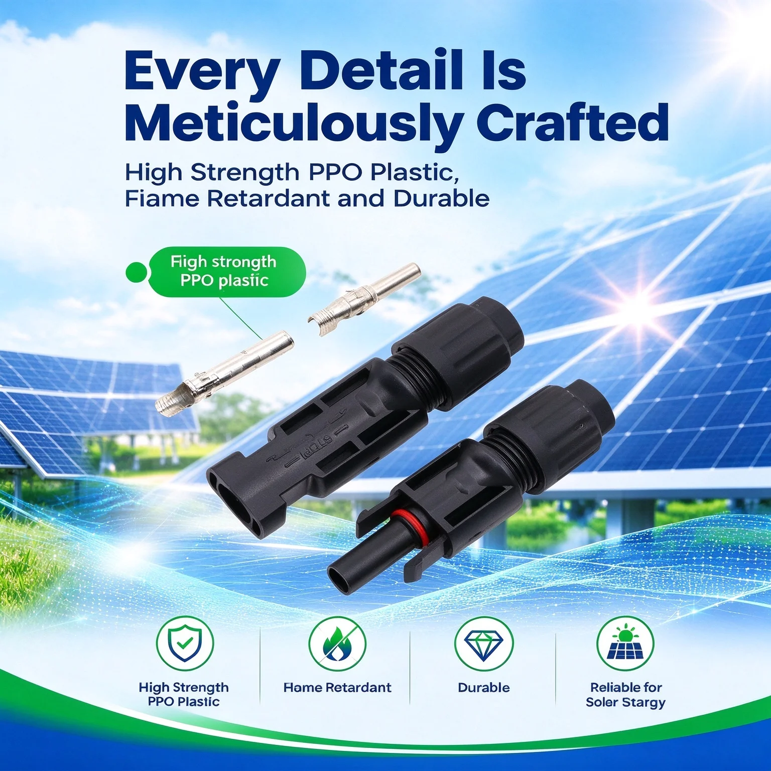 IP68 Waterproof PV DC Connector Tin Plated Copper Solar Cable Connector for Outdoor Solar Panel Wiring