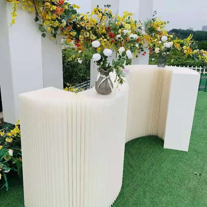 Decoración de boda, tamaño personalizado, soporte de exhibición plegable versátil de papel, mesa de exhibición de postre de flores, plataforma, guía curva, soporte para fiesta