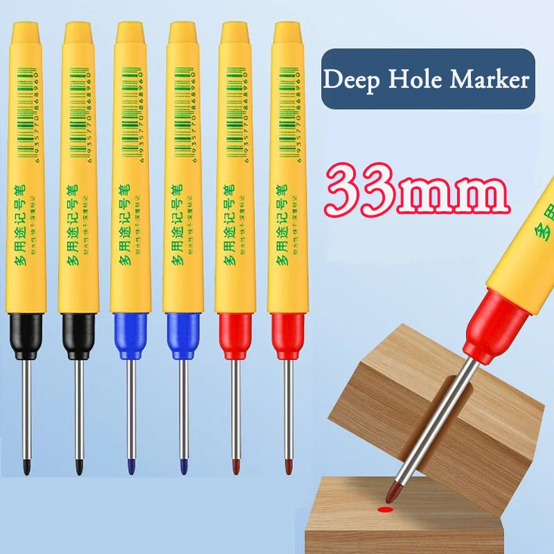 33mm Black Long Tip Deep Hole Head Marking Pen Bathroom Decoration Waterproof Ink Wood Working permanent Oily 3/1pcs